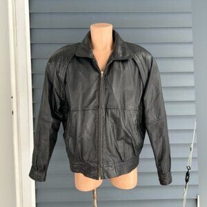 Vintage Retro 80s Mens Black Leather Flight Aviator Bomber Jacket~44~